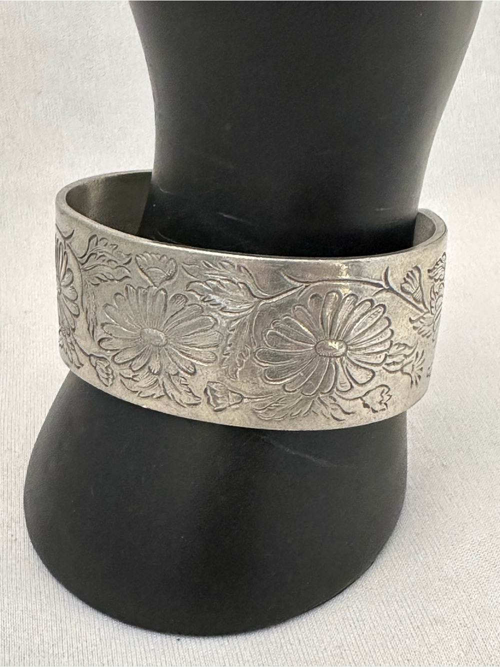 Salisbury Pewter Flower of the Month Engraved Wide Cuff Bracelet September